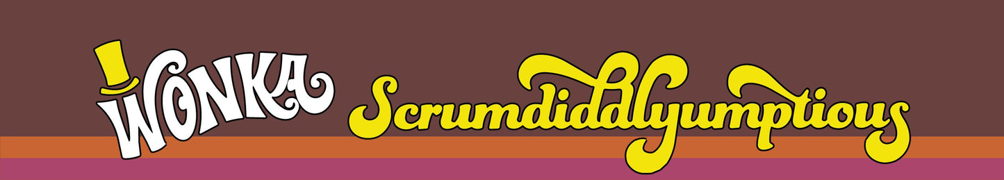 Wonka Scrumdiddlyumptious Sticker – Retro Candy Quote Vinyl Decal