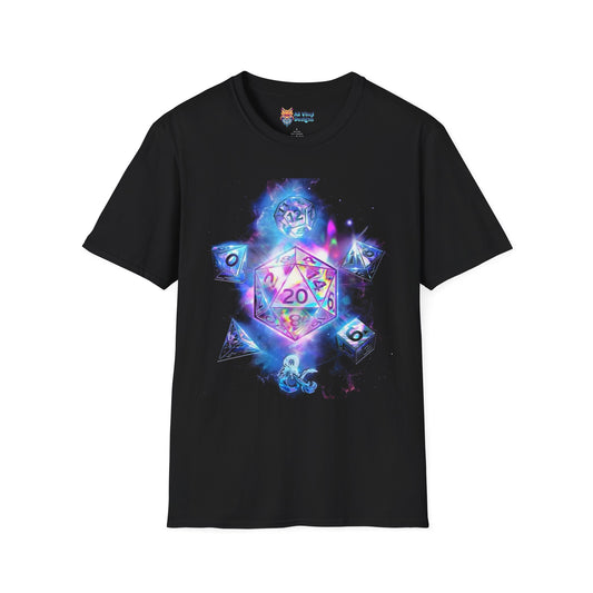 Cosmic Dice T-Shirt, Dungeons and Dragons Tee, Astral Gaming Shirt, Galaxy D20 Top, Unisex Graphic Tee, Geek Gamer Apparel