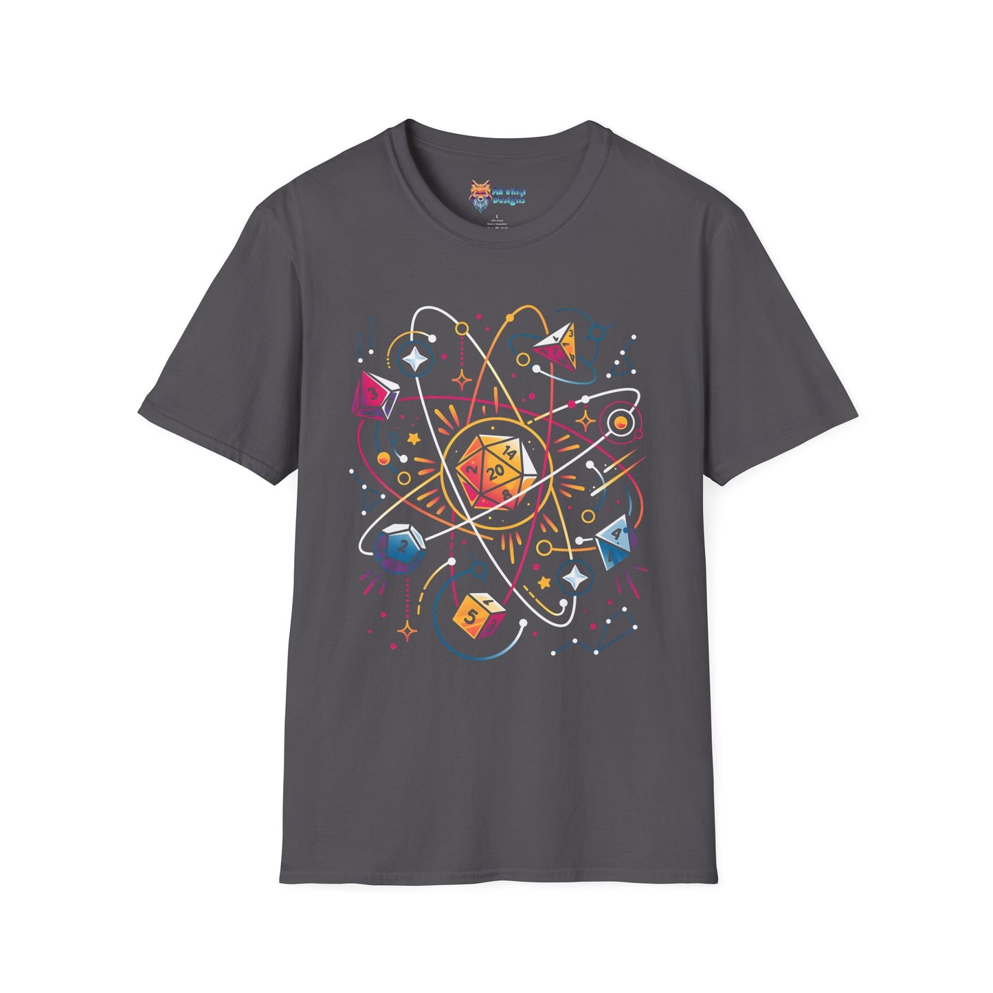 Orbital Dice Unisex Softstyle T-Shirt, Dungeon and Dragons Shirt, Dungeon and Dragons Dice Shirt, Unique Graphic T-Shirt Dungeon and Dragons