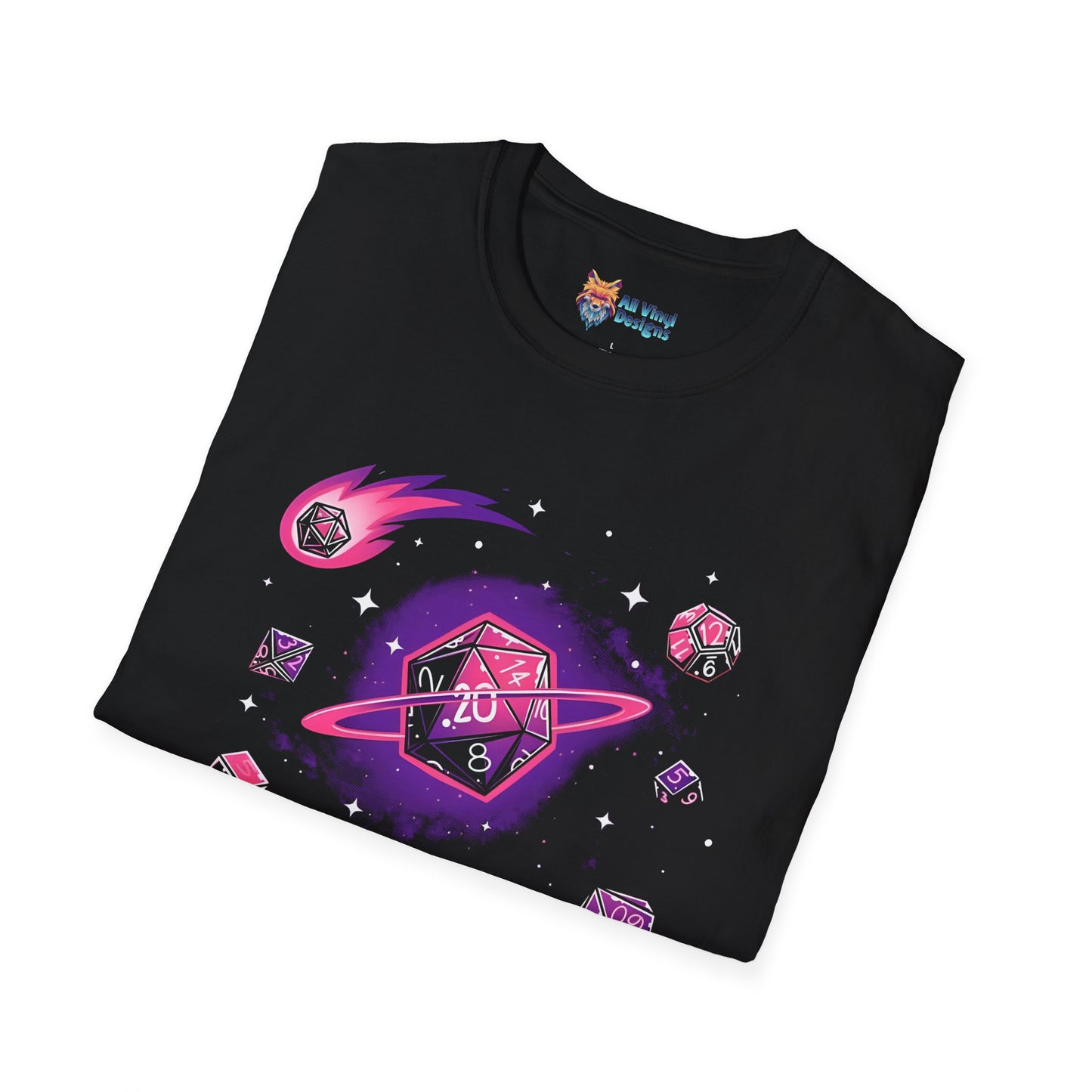 Space Dice Unisex T-Shirt, D&D Dice Shirt, Galaxy Dungeons and Dragons Tee, Astronaut Gaming Top, Geeky Cosmic Shirt