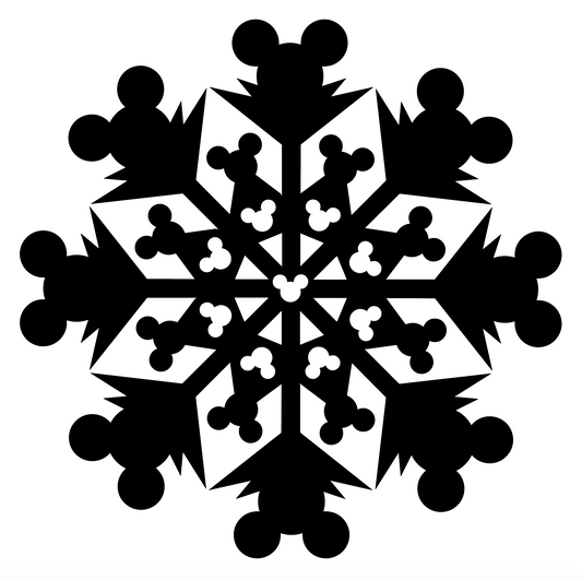 "Mickey Snowflake vinyl decal with hidden Mickey design, 4x4 inches for cars, laptops, and decor"