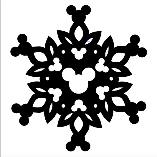 "Mickey Snowflake vinyl decal with hidden Mickey design, 4x4 inches for cars, laptops, and decor"