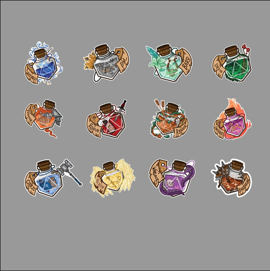 Dungeons and Dragons Class Potion Stickers - Class Potion - D&D Character Class Stickers - D and D Character Class potion Stickers