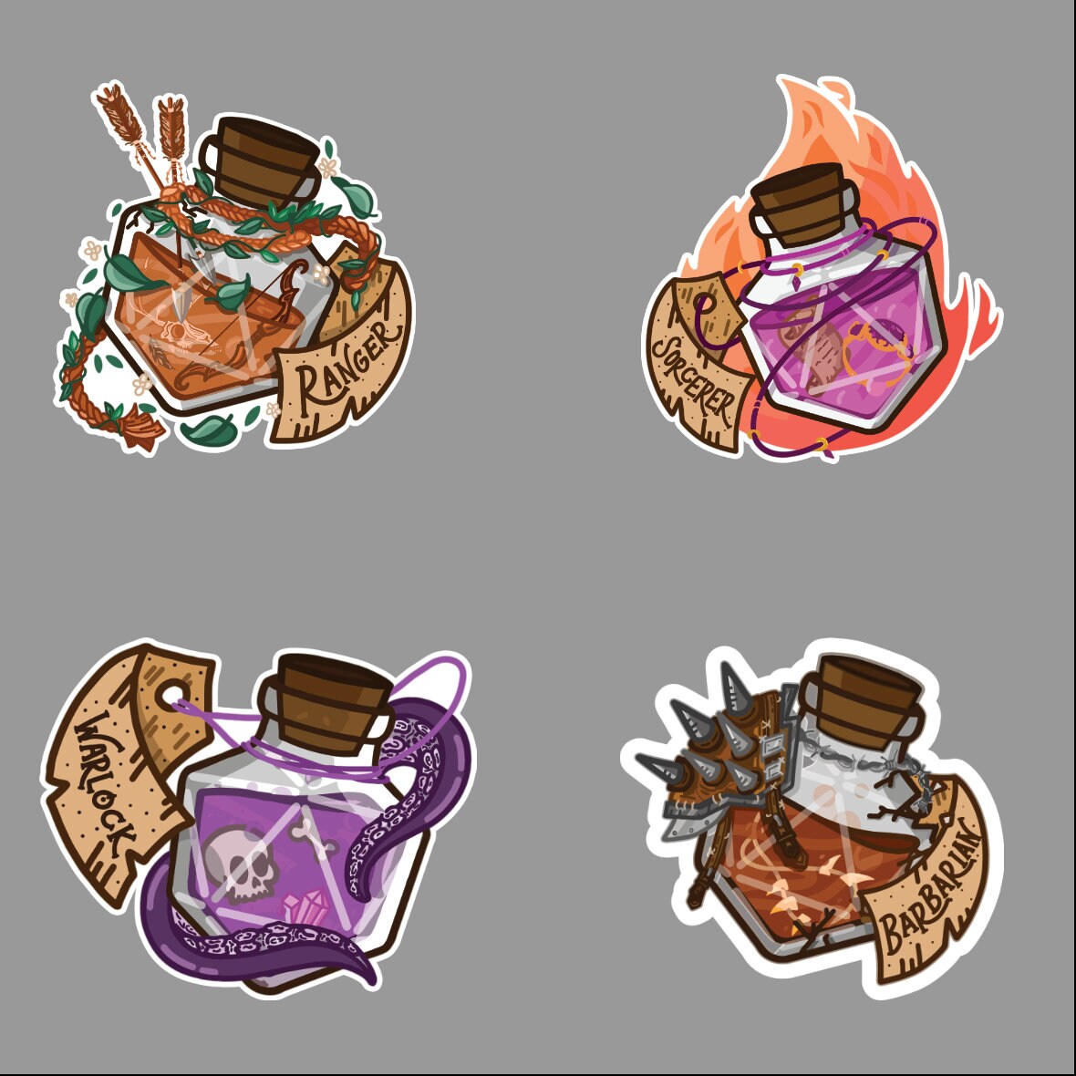 Dungeons and Dragons Class Potion Stickers - Class Potion - D&D Character Class Stickers - D and D Character Class potion Stickers