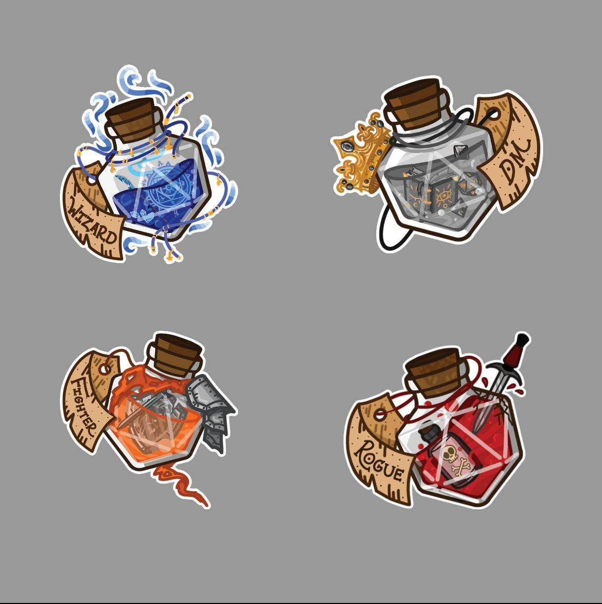 Dungeons and Dragons Class Potion Stickers - Class Potion - D&D Character Class Stickers - D and D Character Class potion Stickers