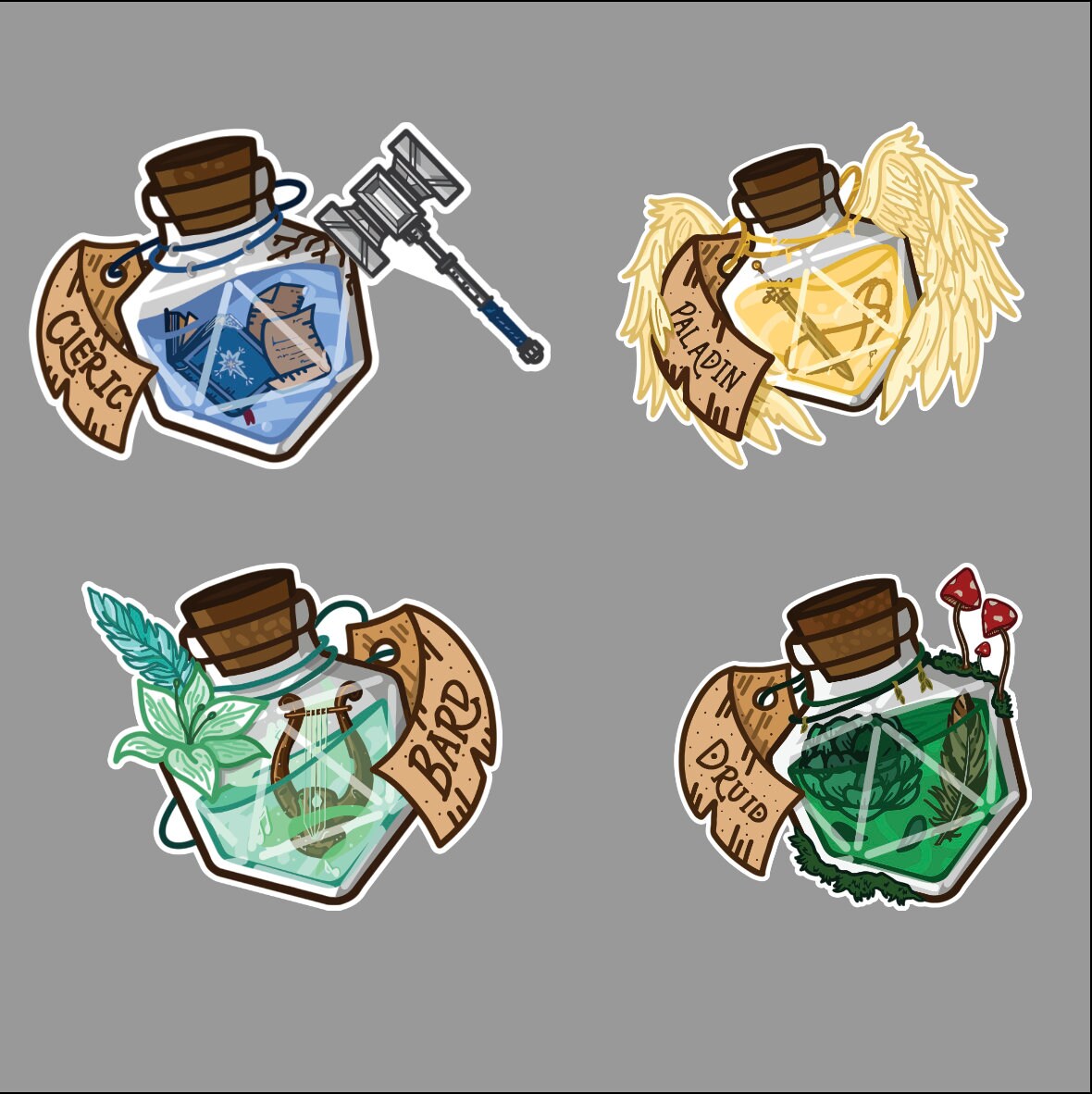 Dungeons and Dragons Class Potion Stickers - Class Potion - D&D Character Class Stickers - D and D Character Class potion Stickers