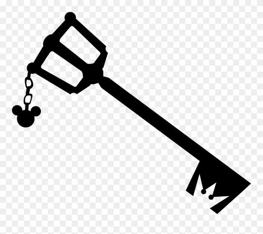 "Keyblade inspired vinyl decal in black outline, sized 5 x 4.23 inches, perfect for cars, laptops, and windows"